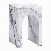 Ritzy End Table, White Marble Faux Stone Single Arch Design 12 Inch -BM333100