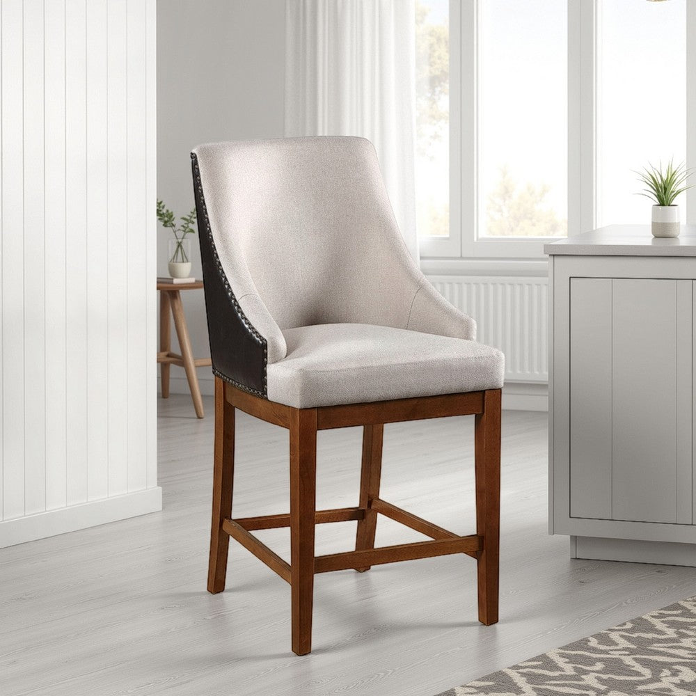 Elsie Counter Height Chair Set of 2, Black Faux Leather, Gray Fabric -BM333125