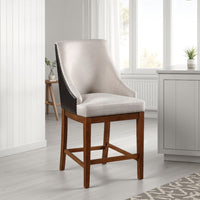 Elsie Counter Height Chair Set of 2, Black Faux Leather, Gray Fabric -BM333125