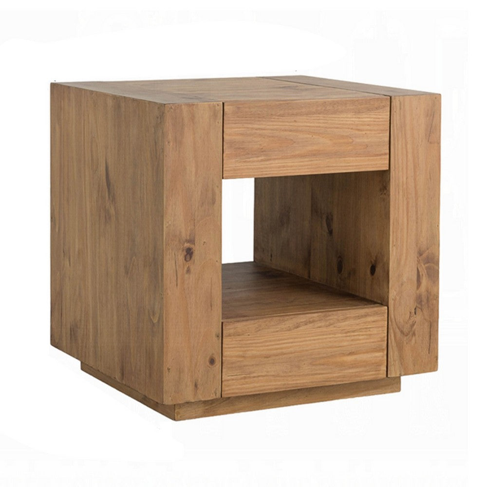 Ayma End Table, 1 Inner Shelf, Drawers, Brown Oak Wood Frame, 24 Inch -BM333128