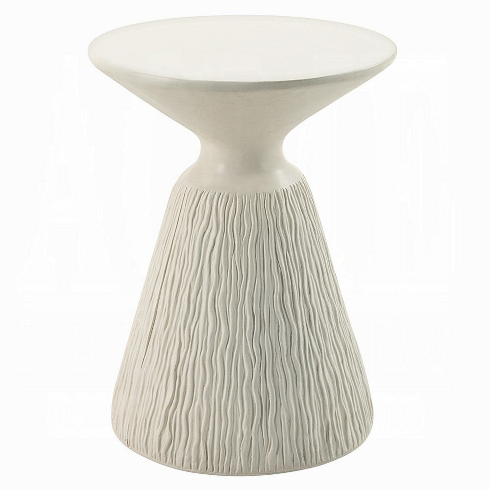 Uane Accent Table, Sculpted Natural White Cement, Round 16 Inch Top -BM333131