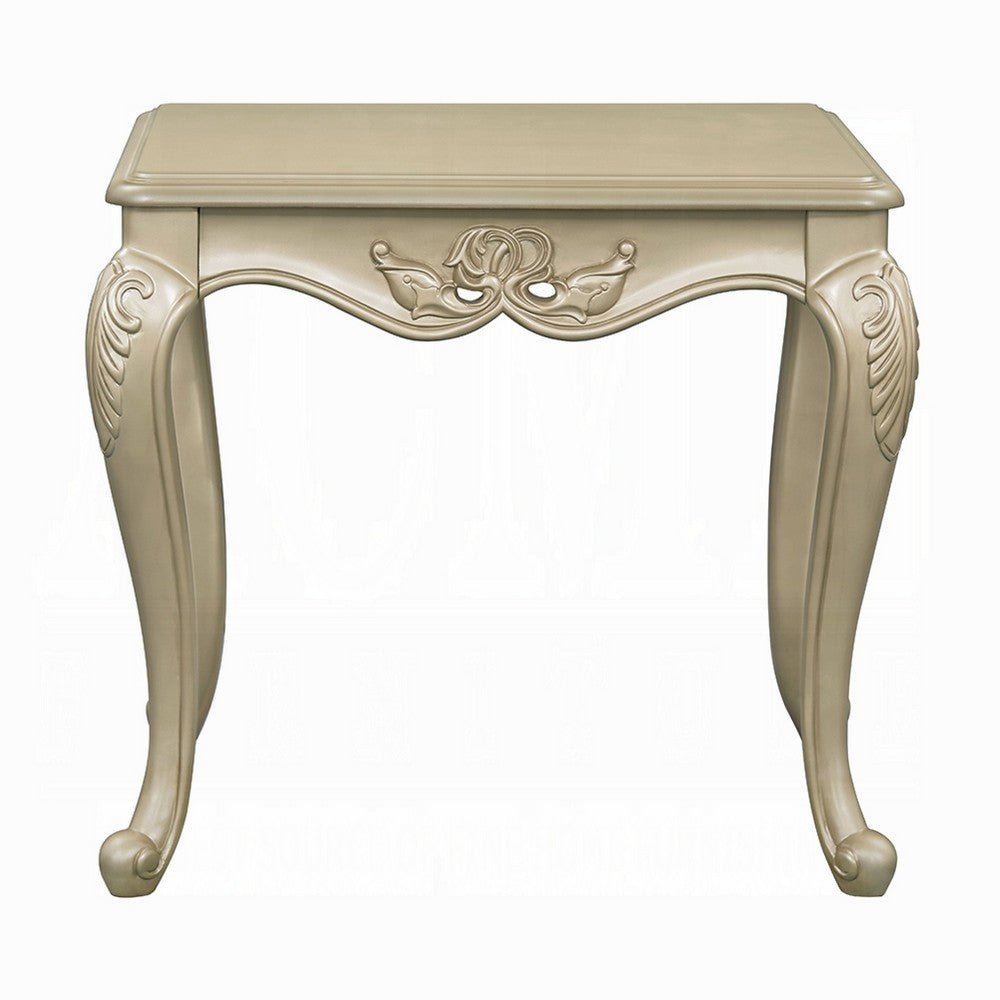 Bertha End Table, Ornate Carved Classical Champagne Gold, 28 Inch -BM333144