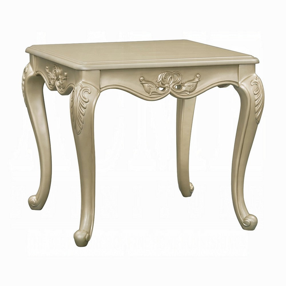 Bertha End Table, Ornate Carved Classical Champagne Gold, 28 Inch -BM333144