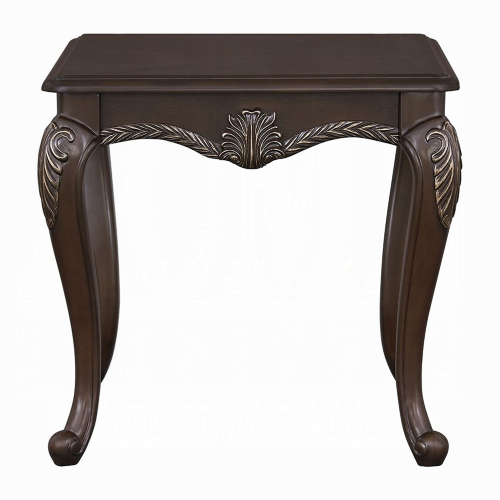 Reese Side Table, European Carved Classic Cherry Brown Wood, 28 Inch -BM333147