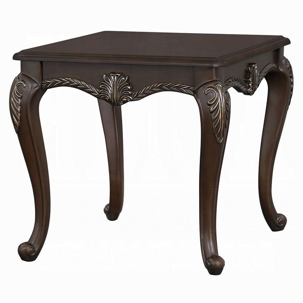 Reese Side Table, European Carved Classic Cherry Brown Wood, 28 Inch -BM333147