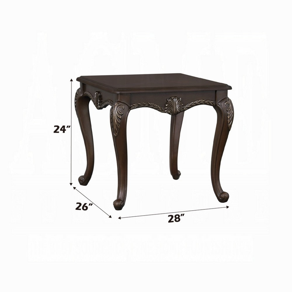 Reese Side Table, European Carved Classic Cherry Brown Wood, 28 Inch -BM333147