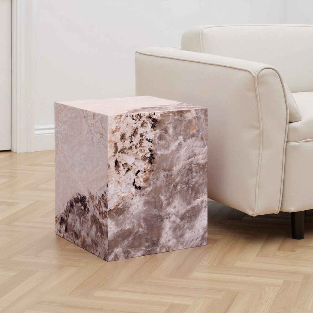 Itah Accent End Table, Square, White and Brown Faux Stone, 16 Inch -BM333155