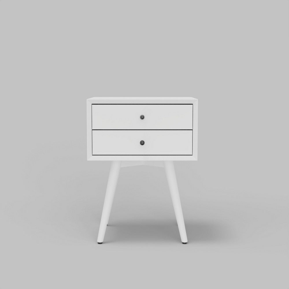 Ian Small Nightstand w 2 Drawers, Modern White Solid Mahogany Wood -BM333163