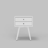 Ian Small Nightstand w 2 Drawers, Modern White Solid Mahogany Wood -BM333163