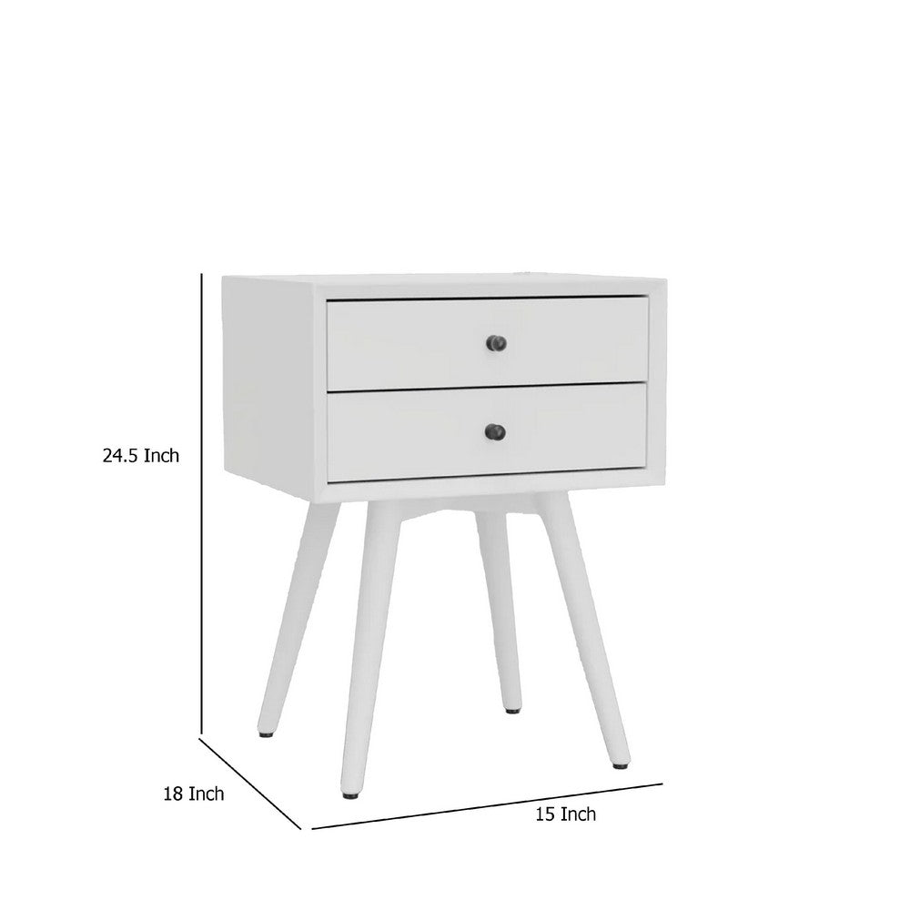 Ian Small Nightstand w 2 Drawers, Modern White Solid Mahogany Wood -BM333163