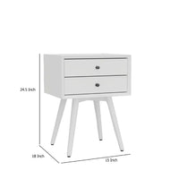 Ian Small Nightstand w 2 Drawers, Modern White Solid Mahogany Wood -BM333163