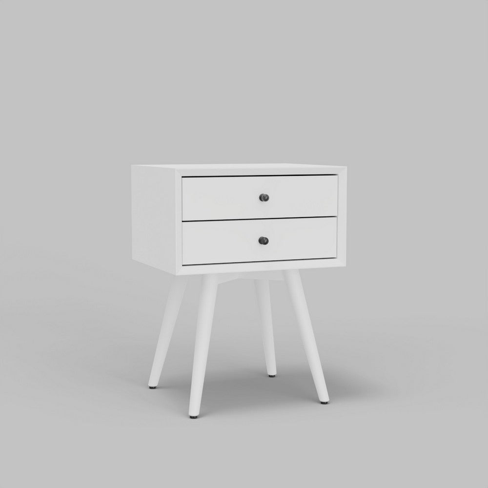 Ian Small Nightstand w 2 Drawers, Modern White Solid Mahogany Wood -BM333163