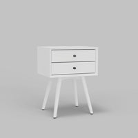 Ian Small Nightstand w 2 Drawers, Modern White Solid Mahogany Wood -BM333163
