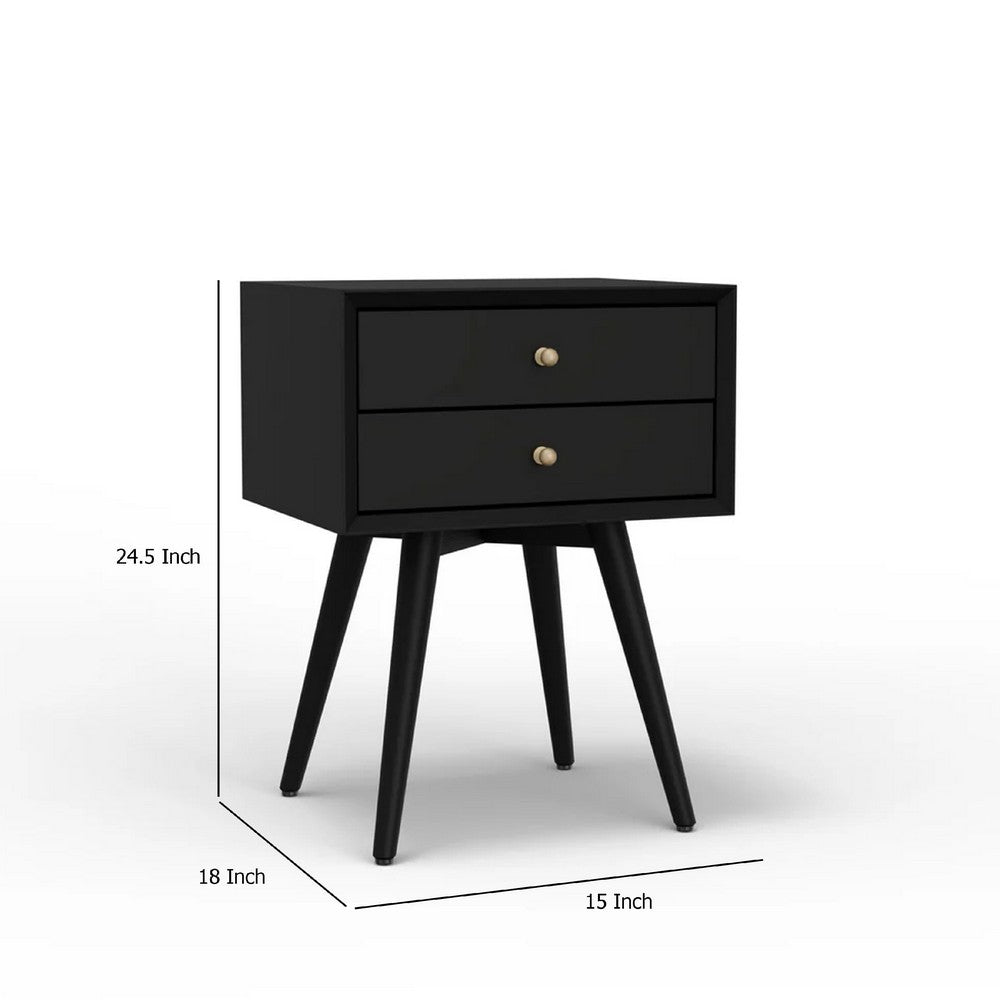 Ian Small Nightstand w 2 Drawers, Modern Black Solid Mahogany Wood -BM333164