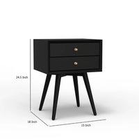 Ian Small Nightstand w 2 Drawers, Modern Black Solid Mahogany Wood -BM333164