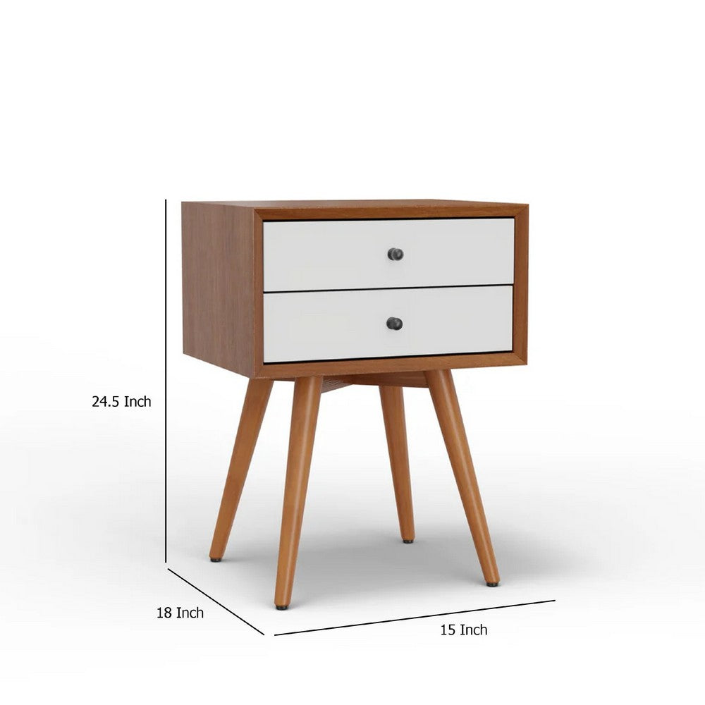 Ian Small Nightstand, 2 Drawers, Brown and White Solid Mahogany Wood -BM333165