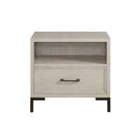 Bedy Nightstand, Drawer n Cubby, Black Metal, Antique White Oak Wood -BM333180