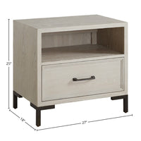 Bedy Nightstand, Drawer n Cubby, Black Metal, Antique White Oak Wood -BM333180