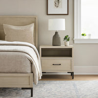 Bedy Nightstand, Drawer n Cubby, Black Metal, Antique White Oak Wood -BM333180