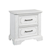 Lesy Nightstand, 2 Drawers, Black Metal, Vintage White Poplar Wood -BM333186