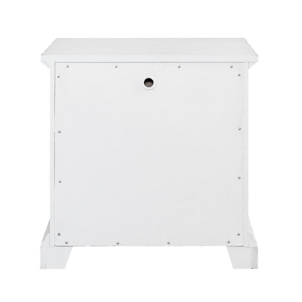 Lesy Nightstand, 2 Drawers, Black Metal, Vintage White Poplar Wood -BM333186