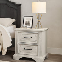 Lesy Nightstand, 2 Drawers, Black Metal, Vintage White Poplar Wood -BM333186