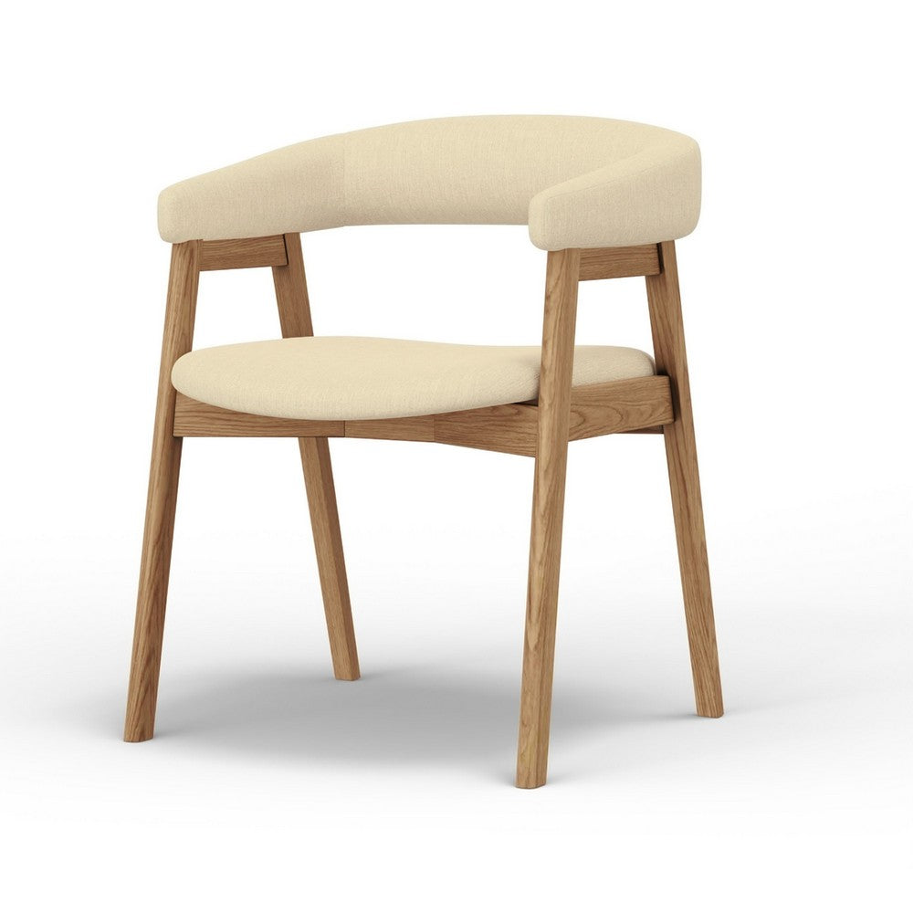 Vecy Dining Chair Set of 2, Curved Back, Gray Fabric, Brown Rubberwood -BM333208