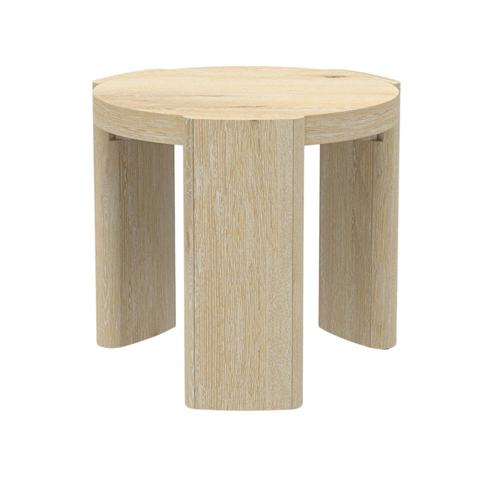 Lony Side End Table, 20 Inch Round, Modern Panel Legs, Natural Brown -BM333214