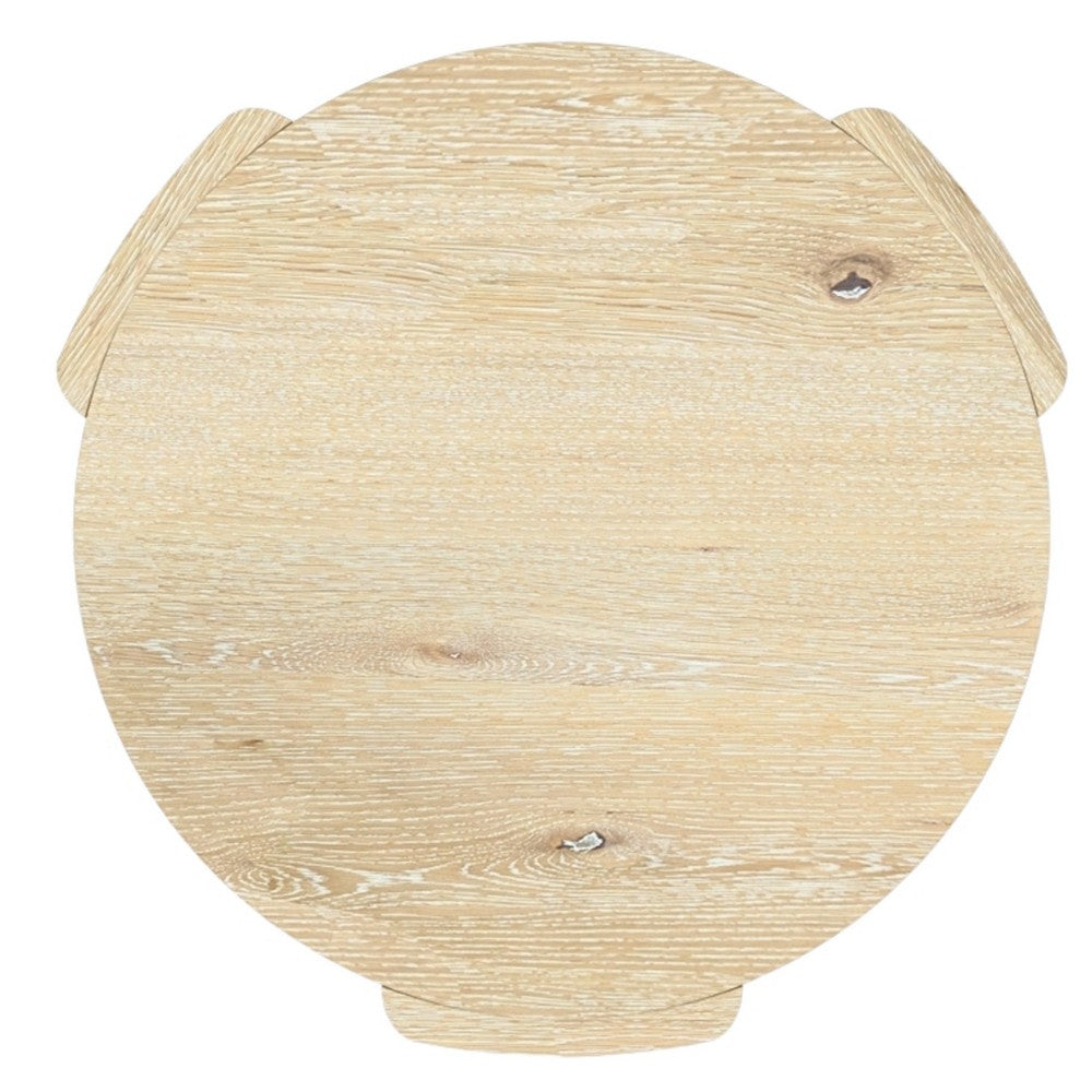 Lony Side End Table, 20 Inch Round, Modern Panel Legs, Natural Brown -BM333214