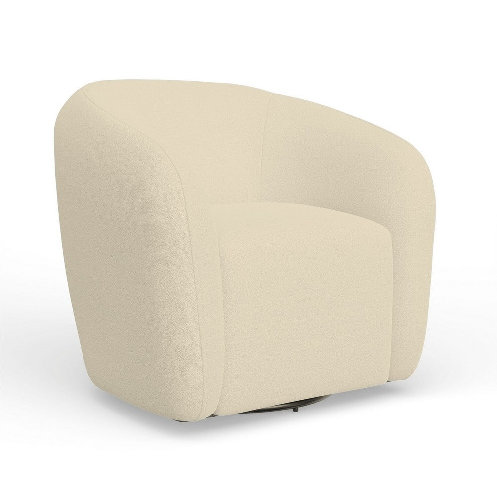 Mery Swivel Chair, Barrel Back, Ivory Upholstery, Solid Acacia Wood -BM333220