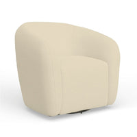 Mery Swivel Chair, Barrel Back, Ivory Upholstery, Solid Acacia Wood -BM333220