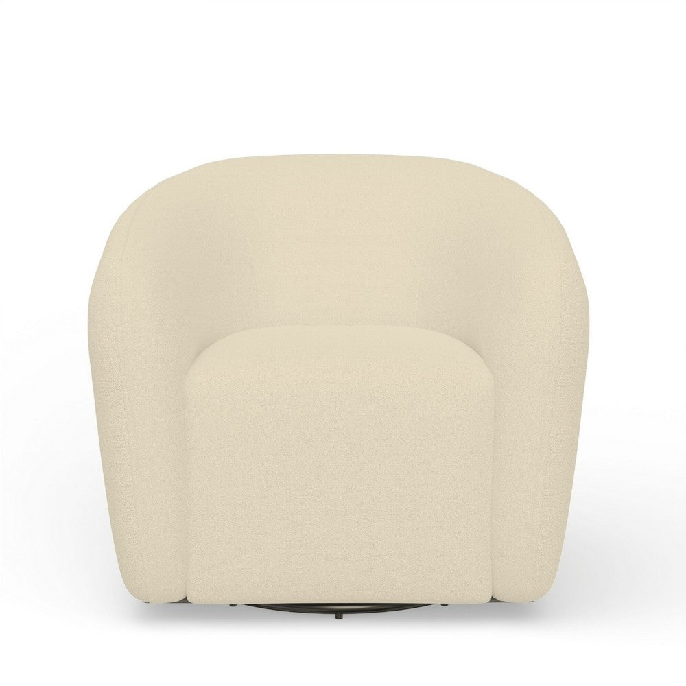 Mery Swivel Chair, Barrel Back, Ivory Upholstery, Solid Acacia Wood -BM333220