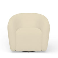 Mery Swivel Chair, Barrel Back, Ivory Upholstery, Solid Acacia Wood -BM333220