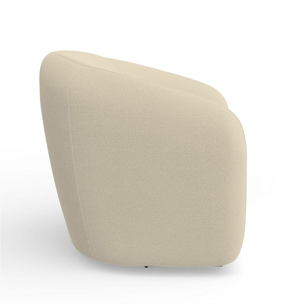 Mery Swivel Chair, Barrel Back, Ivory Upholstery, Solid Acacia Wood -BM333220
