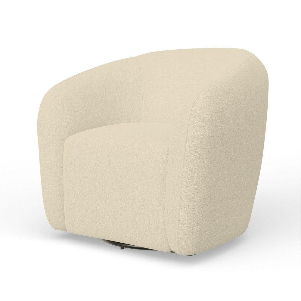Mery Swivel Chair, Barrel Back, Ivory Upholstery, Solid Acacia Wood -BM333220
