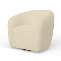 Mery Swivel Chair, Barrel Back, Ivory Upholstery, Solid Acacia Wood -BM333220