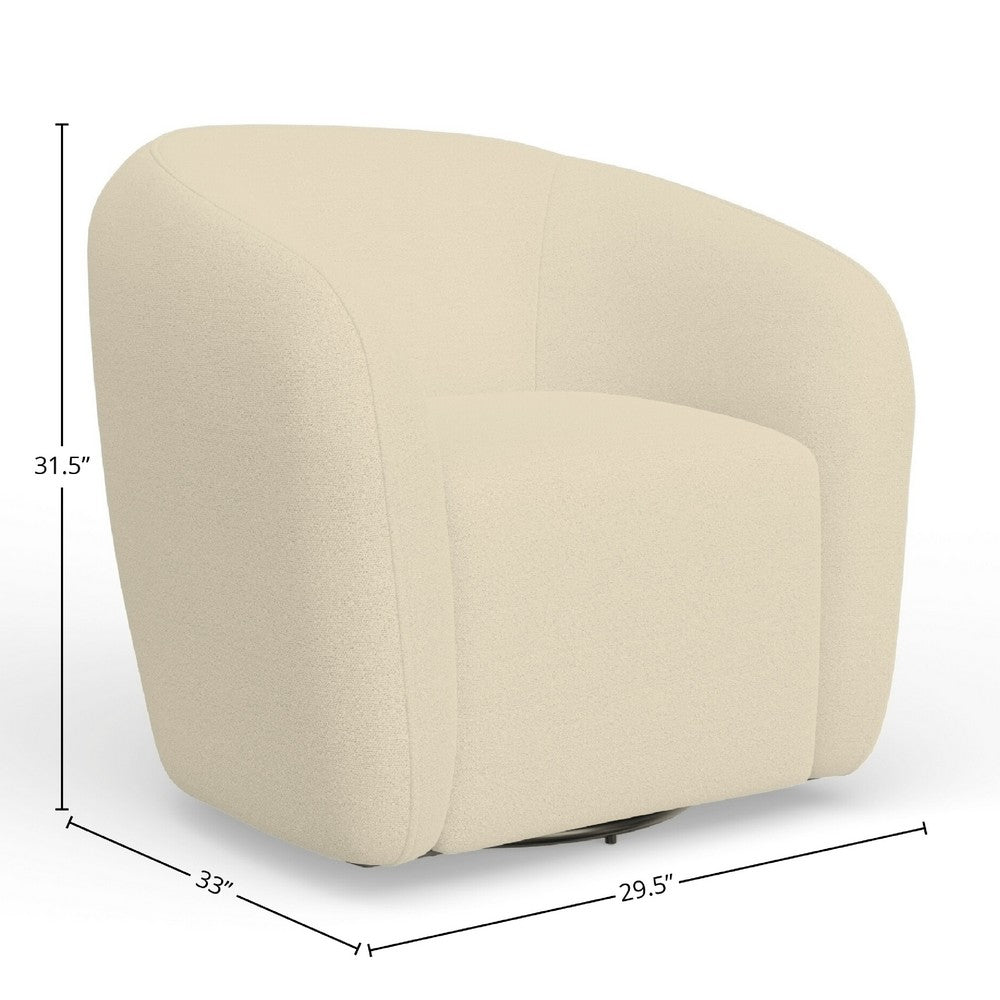 Mery Swivel Chair, Barrel Back, Ivory Upholstery, Solid Acacia Wood -BM333220