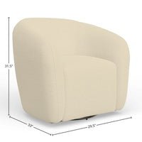 Mery Swivel Chair, Barrel Back, Ivory Upholstery, Solid Acacia Wood -BM333220
