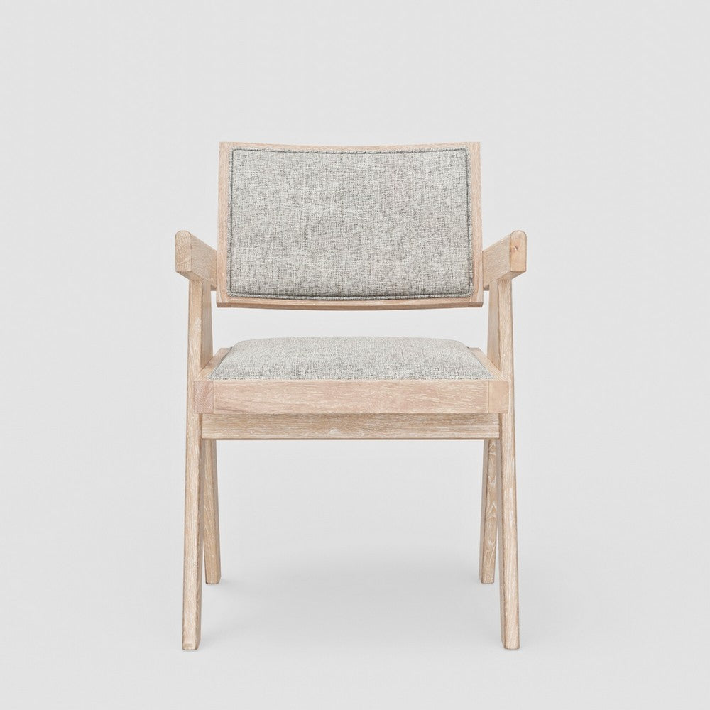 Hela Dining Armchair Set of 2, Gray Fabric, Driftwood Brown Rubberwood -BM333224