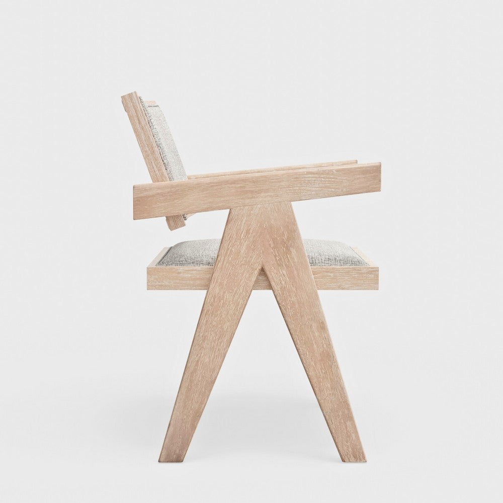 Hela Dining Armchair Set of 2, Gray Fabric, Driftwood Brown Rubberwood -BM333224