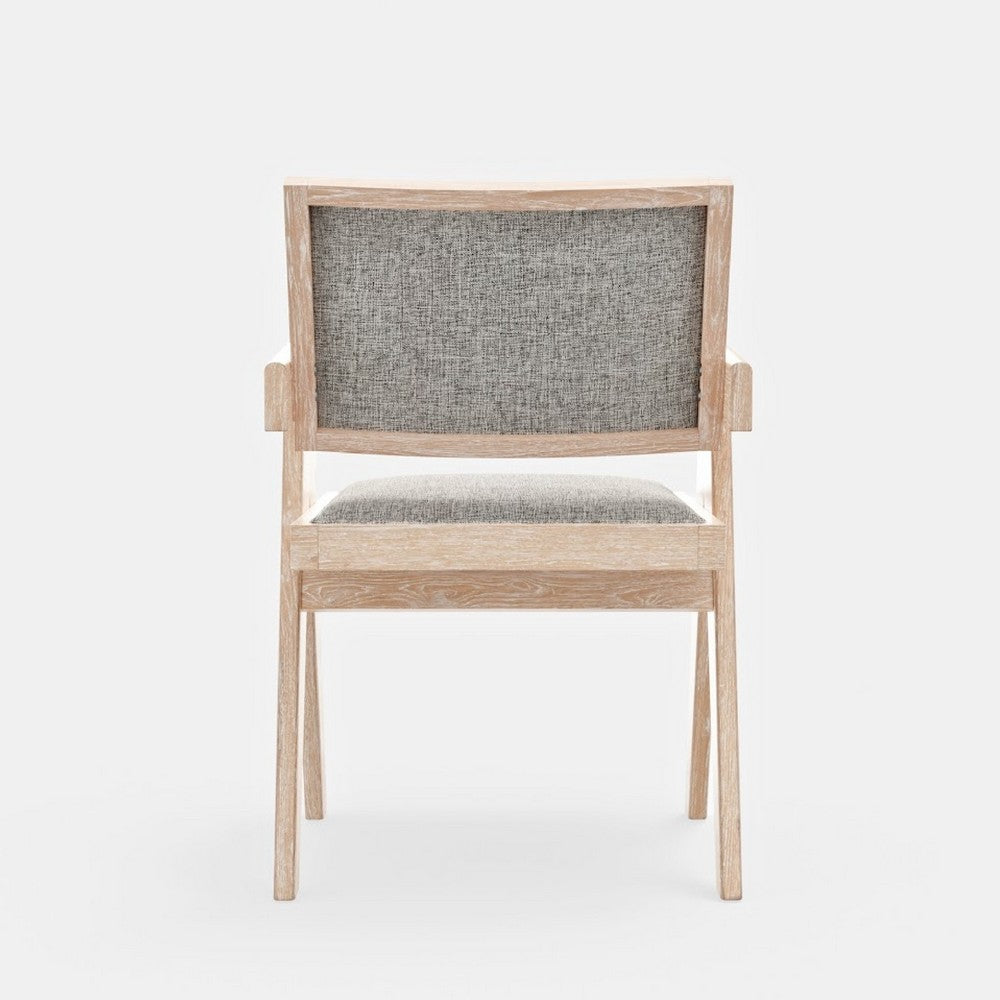 Hela Dining Armchair Set of 2, Gray Fabric, Driftwood Brown Rubberwood -BM333224