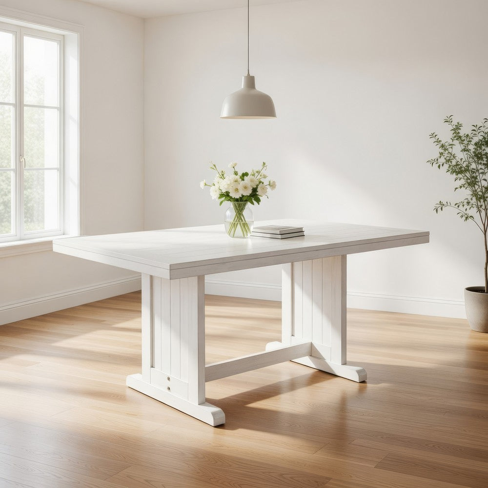 Benzara Sime Dining Table, 60 Inch Rectangular Plank Top, Off White ...