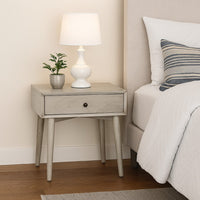 Amy Nightstand, 1 Drawer, Long Tapered Legs, Rustic Gray Mahogany Wood -BM333364