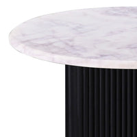 Pryz Side End Table, 20 Inch Marble Top, Mango Wood, Black Pedestal -BM333391