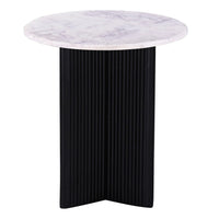 Pryz Side End Table, 20 Inch Marble Top, Mango Wood, Black Pedestal -BM333391
