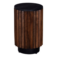 Ryx Side End Table, 12 Inch Round Black Marble Top, Acacia Wood Base -BM333393
