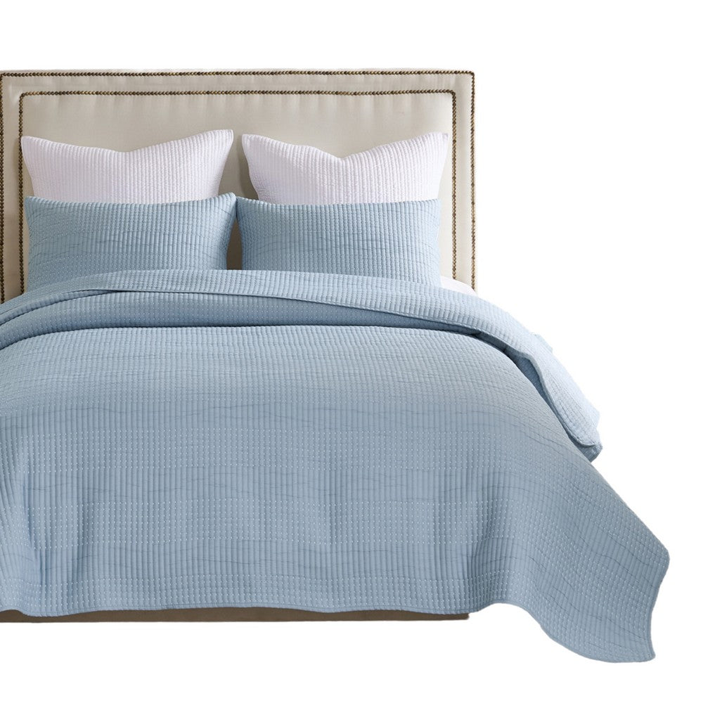 Fys 3pc Queen Size Coverlet Set, Soft Woven Jacquard, Chambray Blue -BM333402