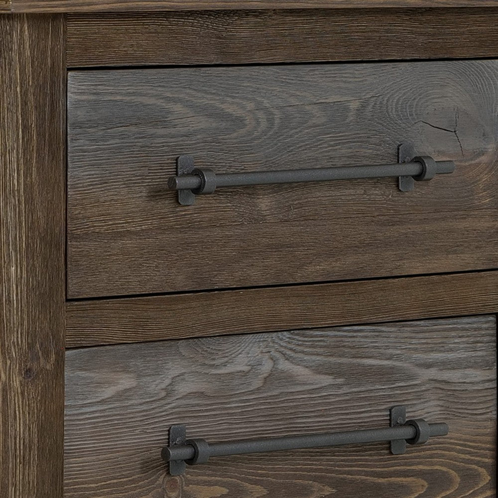 Tinaa Nightstand, 2 Drawers, Metal Handles, Brown Pine Wood, 28 Inch -BM333431