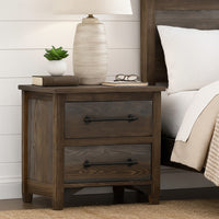 Tinaa Nightstand, 2 Drawers, Metal Handles, Brown Pine Wood, 28 Inch -BM333431