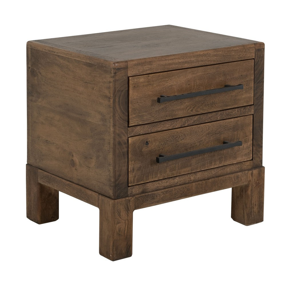 Terry Nightstand with 2 Drawers, Walnut Brown Mango and Melina 24 Inch -BM333471